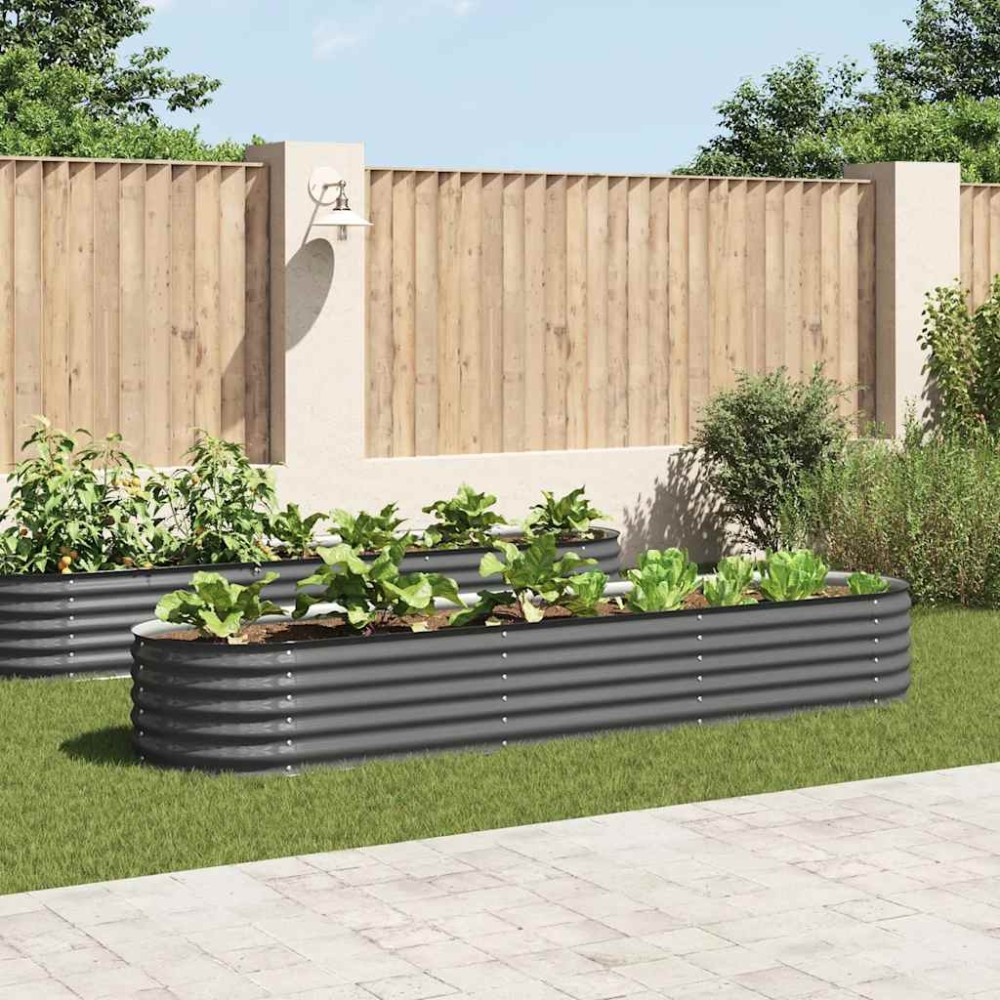 vidaXL Ζαρντινιέρα Υπερυψωμένη Γκρι 320x80x44 εκ. Γαλβανισμ. Χάλυβας