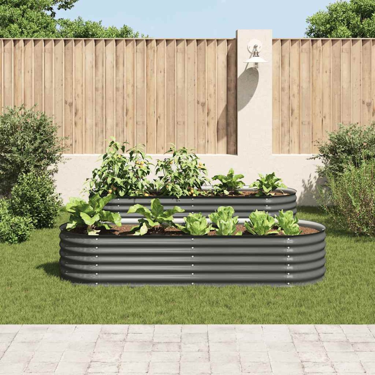 vidaXL Ζαρντινιέρα Υπερυψωμένη Γκρι 240x80x44 εκ. Γαλβανισμ. Χάλυβας