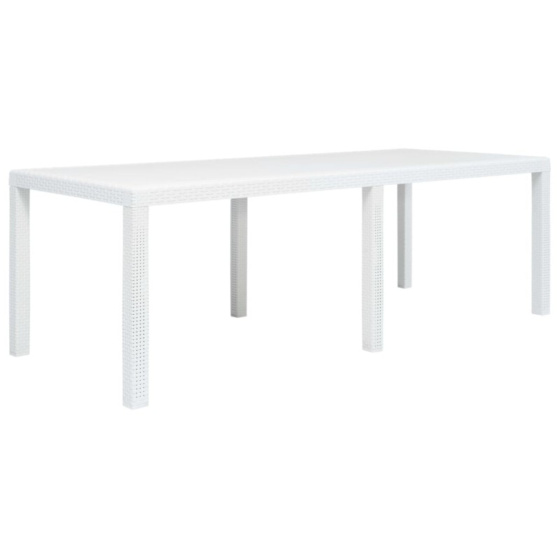 vidaXL Τραπέζι Κήπου Λευκό με Εμφάνιση Ρατάν 220x90x72 εκ. Πλαστικό