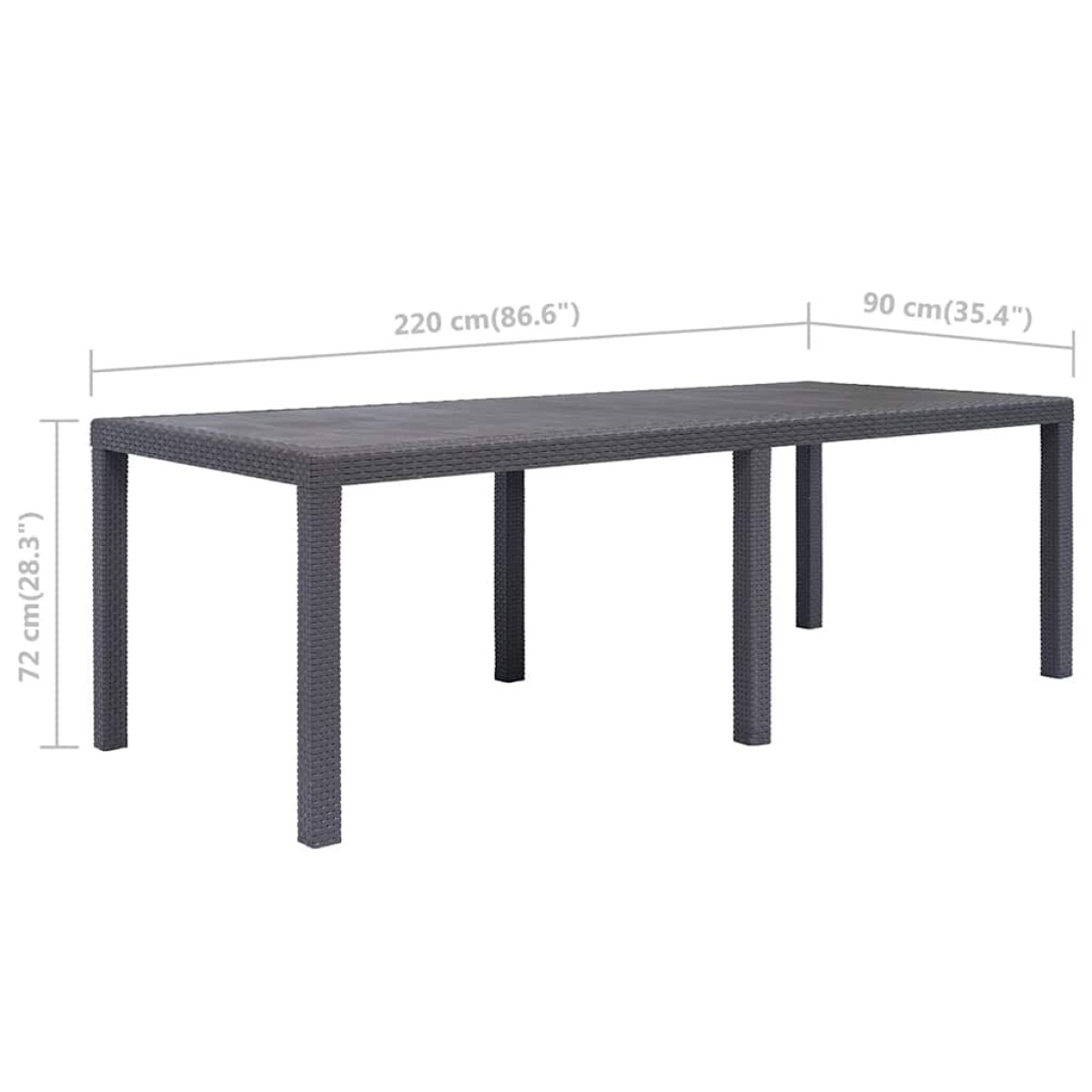 vidaXL Τραπέζι Κήπου Καφέ με Εμφάνιση Ρατάν 220x90x72 εκ. Πλαστικό
