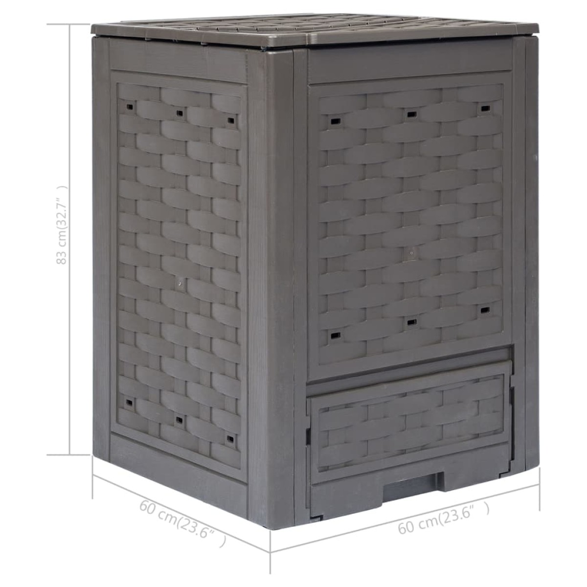 vidaXL Κομποστοποιητής Κήπου Καφέ 60x60x83 εκ. 300 L Πλαστικό Ρατάν