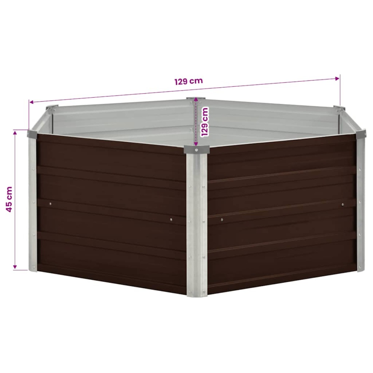 vidaXL Ζαρντινιέρα Ψηλή Καφέ 129 x 129 x 46 εκ. Γαλβανισμένος Χάλυβας