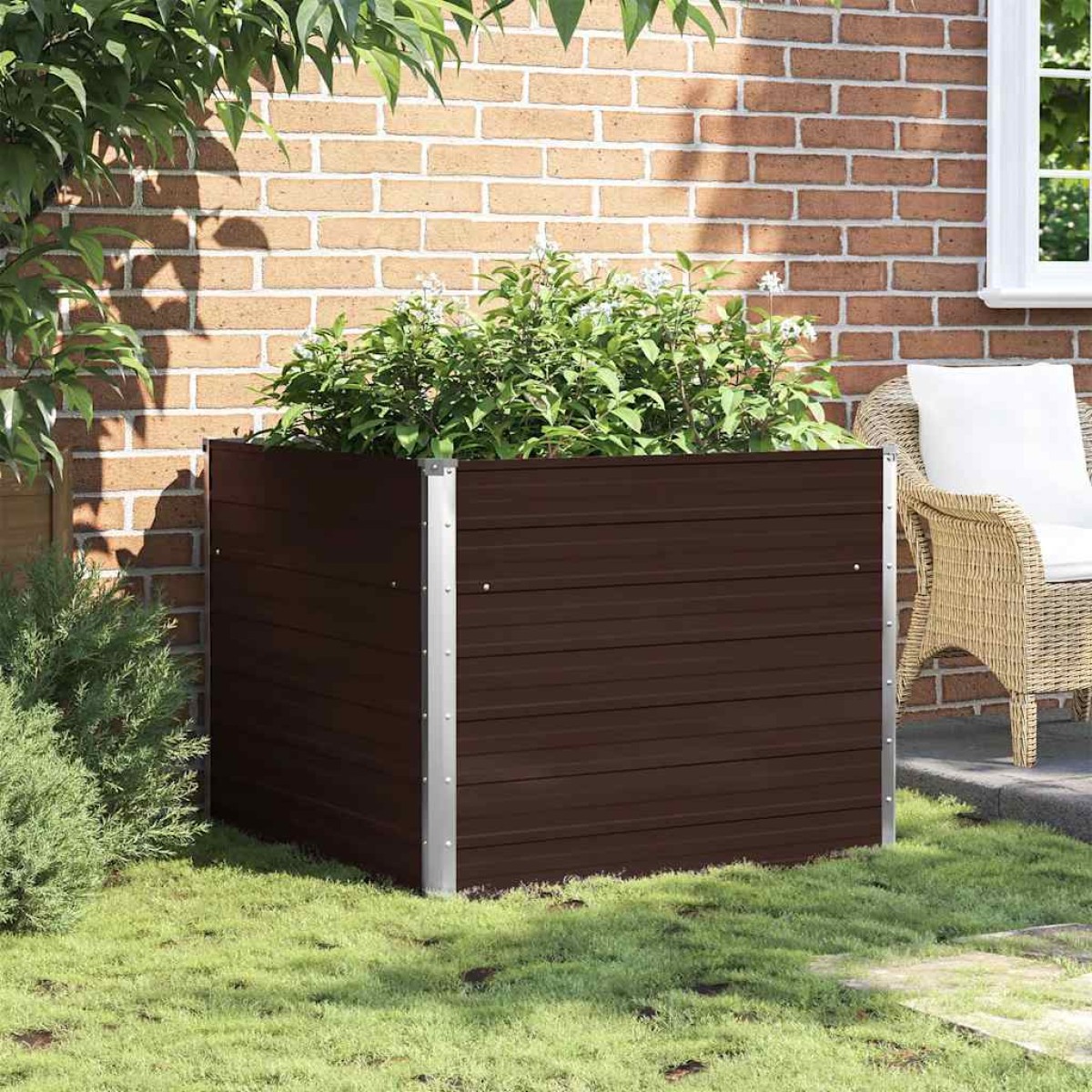 vidaXL Ζαρντινιέρα Ψηλή Καφέ 100 x 100 x 77 εκ. από Γαλβανισμένο Χάλυβα