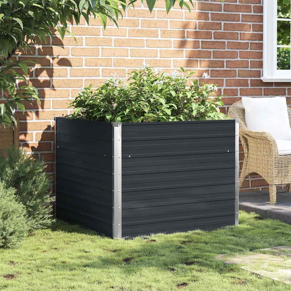 vidaXL Ζαρντινιέρα Ψηλή Ανθρακί 100x100x77 εκ. Γαλβανισμένος Χάλυβας