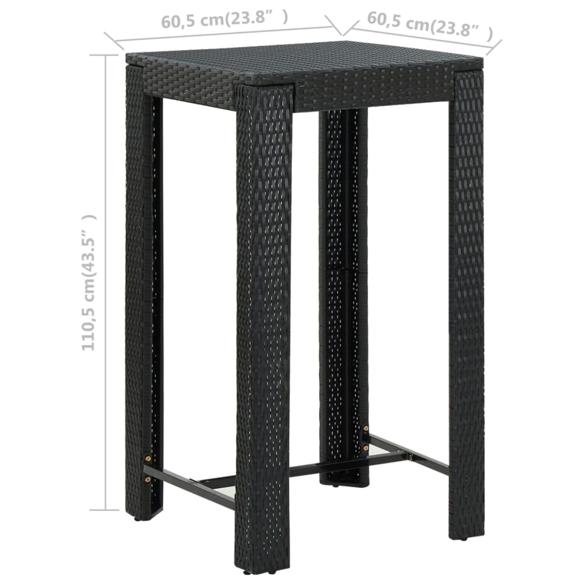 vidaXL Τραπέζι Μπαρ Κήπου Μαύρο 60,5x60,5x110,5 εκ. Συνθετικό Ρατάν