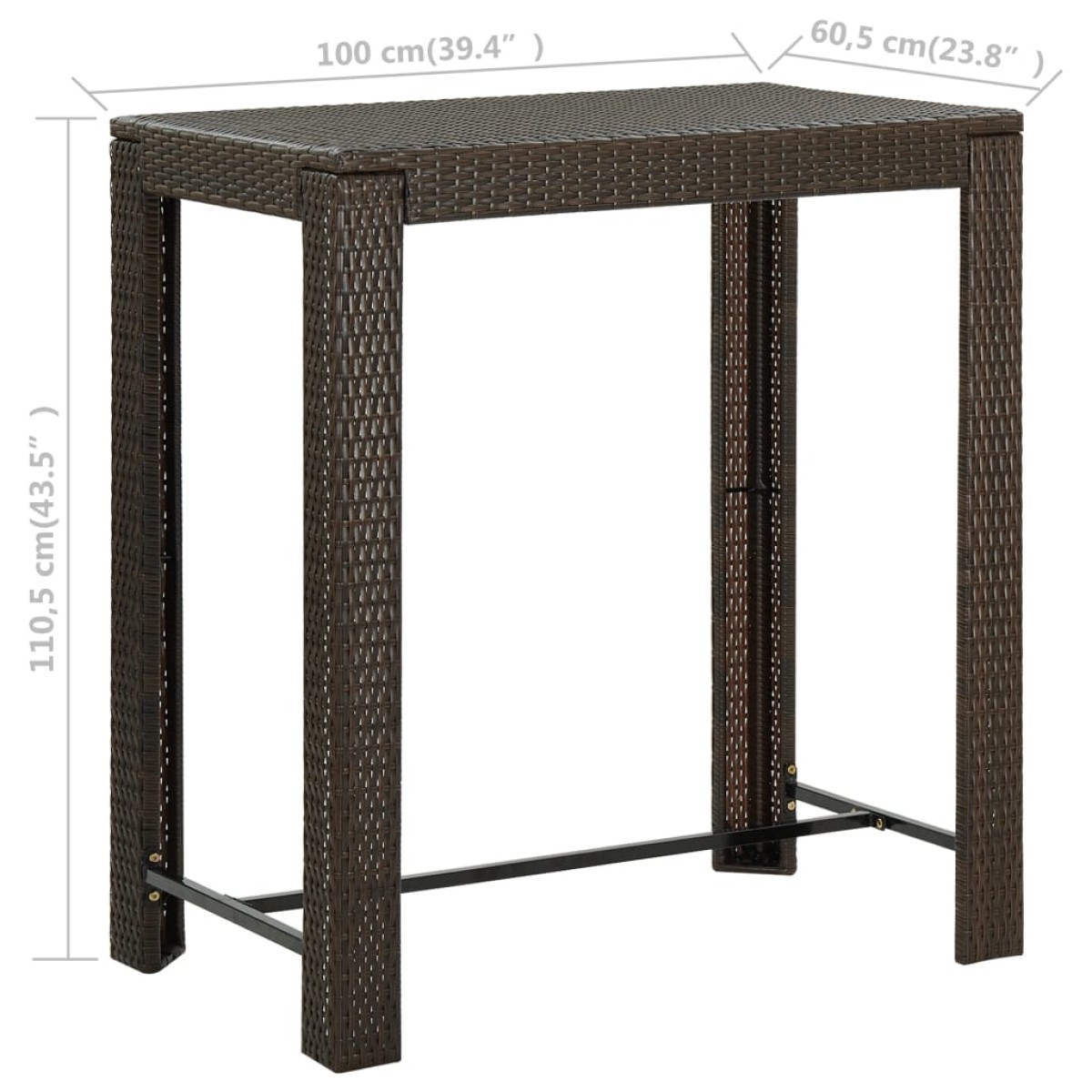 vidaXL Τραπέζι Μπαρ Κήπου Καφέ 100x60,5x110,5 εκ. από Συνθετικό Ρατάν
