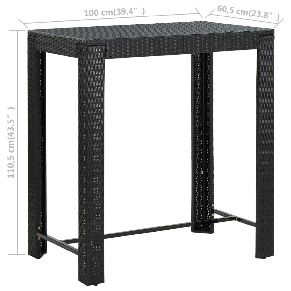 vidaXL Τραπέζι Μπαρ Κήπου Μαύρο 100x60,5x110,5 εκ. από Συνθετικό Ρατάν