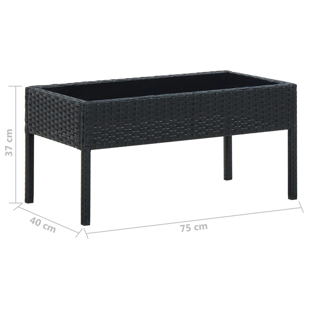 vidaXL Τραπέζι Κήπου Μαύρο 75 x 40 x 37 εκ. από Συνθετικό Ρατάν