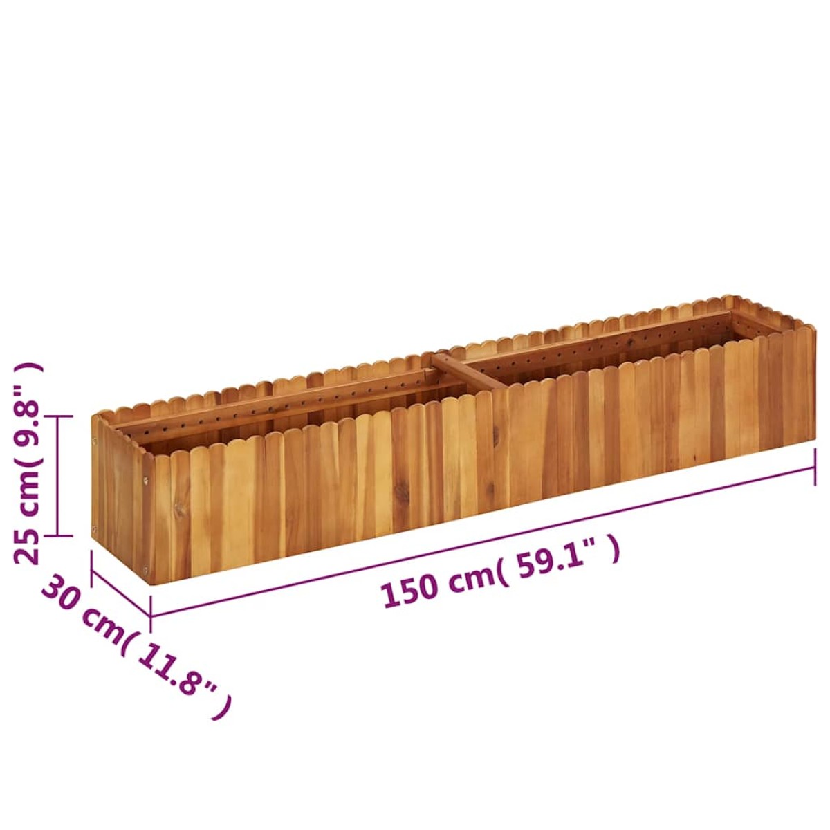 vidaXL Ζαρντινιέρα Υπερυψωμένη 150 x 30 x 25 εκ. Μασίφ Ξύλο Ακακίας