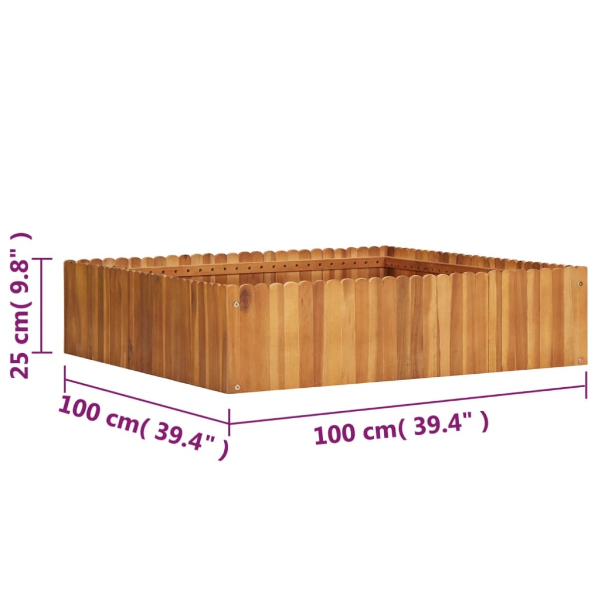 vidaXL Ζαρντινιέρα Υπερυψωμένη 100 x 100 x 25 εκ. Μασίφ Ξύλο Ακακίας
