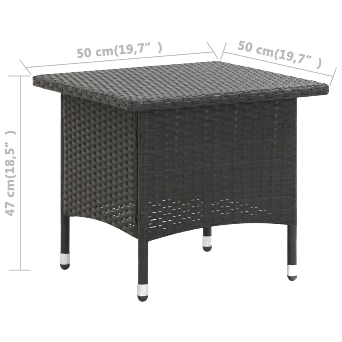 vidaXL Τραπέζι Κήπου Μαύρο 50 x 50 x 47 εκ. από Συνθετικό Ρατάν