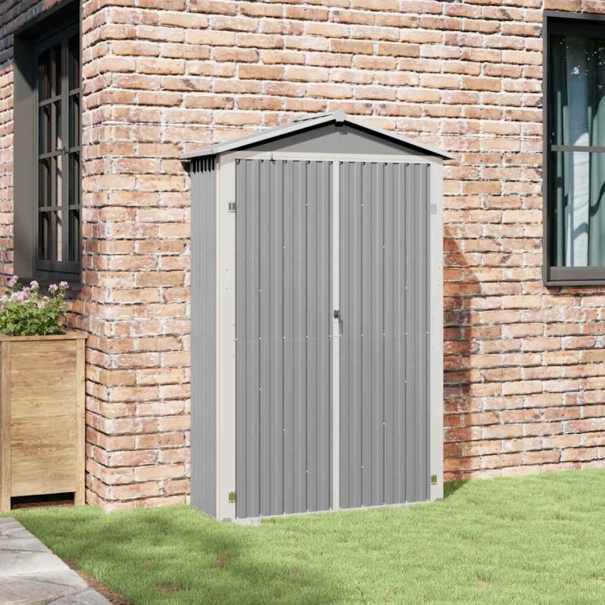 vidaXL Αποθήκη Κήπου Γκρι 116x45x175 εκ. από Γαλβανισμένο Ατσάλι