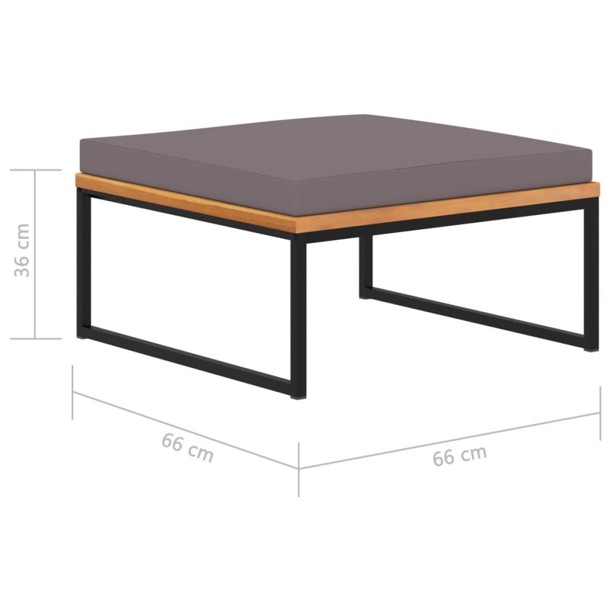 vidaXL Υποπόδιο Σκούρο Γκρι 66x66x36εκ. Μασίφ Ξύλο Ακακίας με Μαξιλάρι
