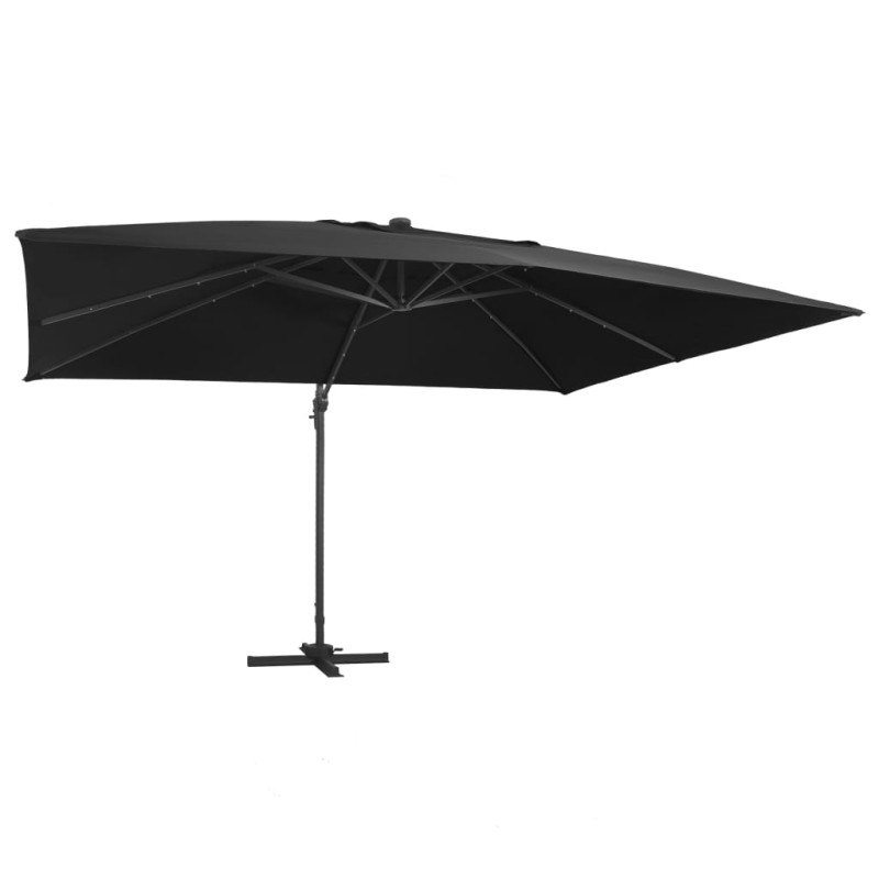 vidaXL Cantilever Ομπρέλα με LED, κοντάρι αλουμινίου 400x300 cm Μαύρη