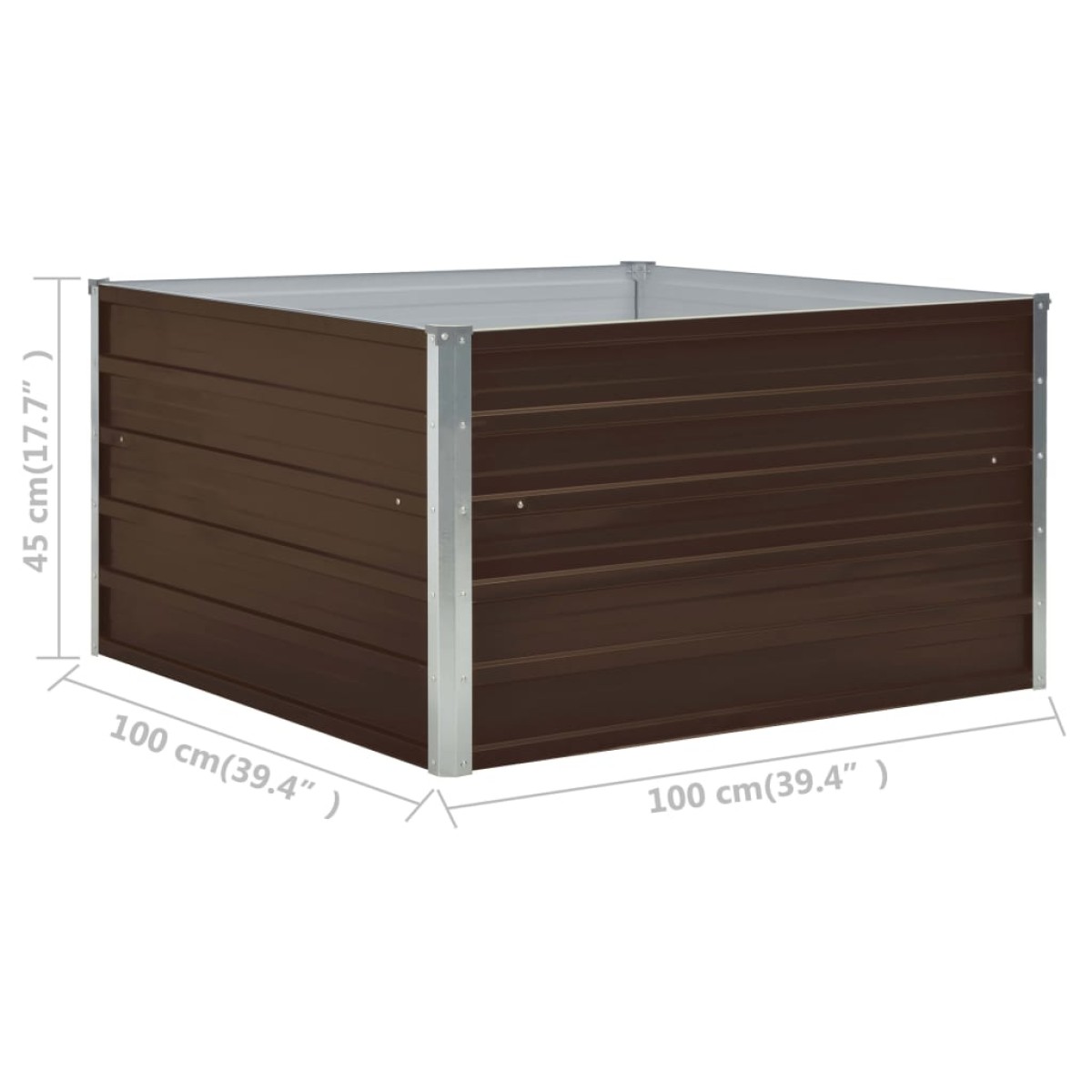 vidaXL Ζαρντινιέρα Ψηλή Καφέ 100 x 100 x 45 εκ. Γαλβανισμένος Χάλυβας