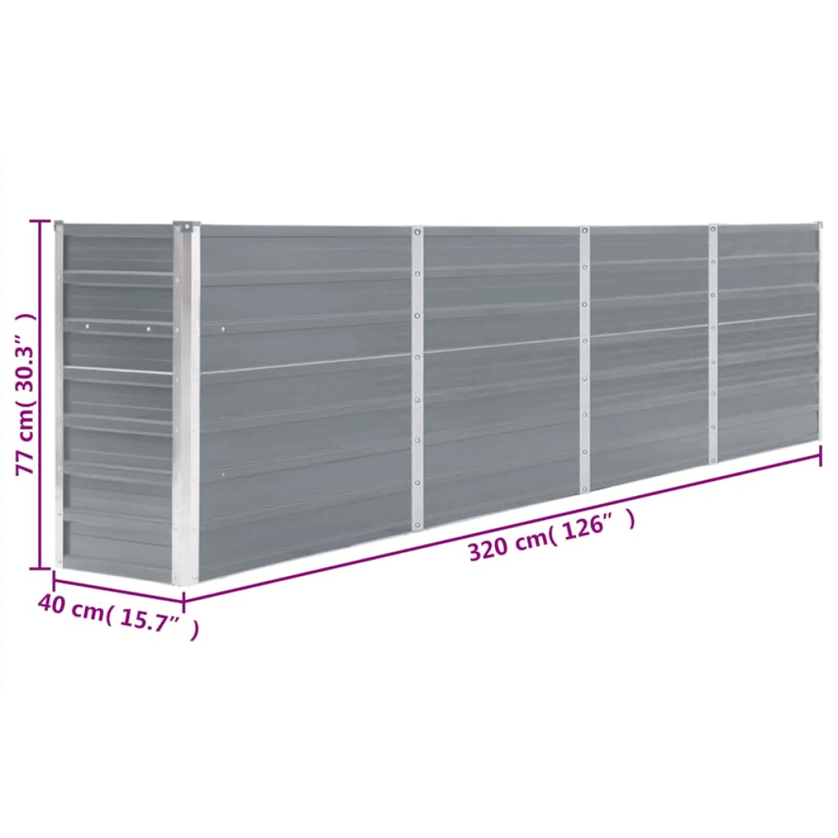 vidaXL Ζαρντινιέρα Ψηλή Γκρι 320 x 40 x 77 εκ. Γαλβανισμένος Χάλυβας