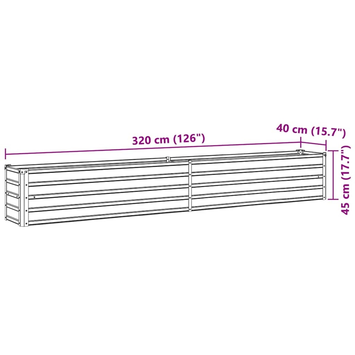 vidaXL Ζαρντινιέρα Υπερυψωμένη Ανθρακί 320x40x45 εκ. Γαλβαν. Χάλυβας