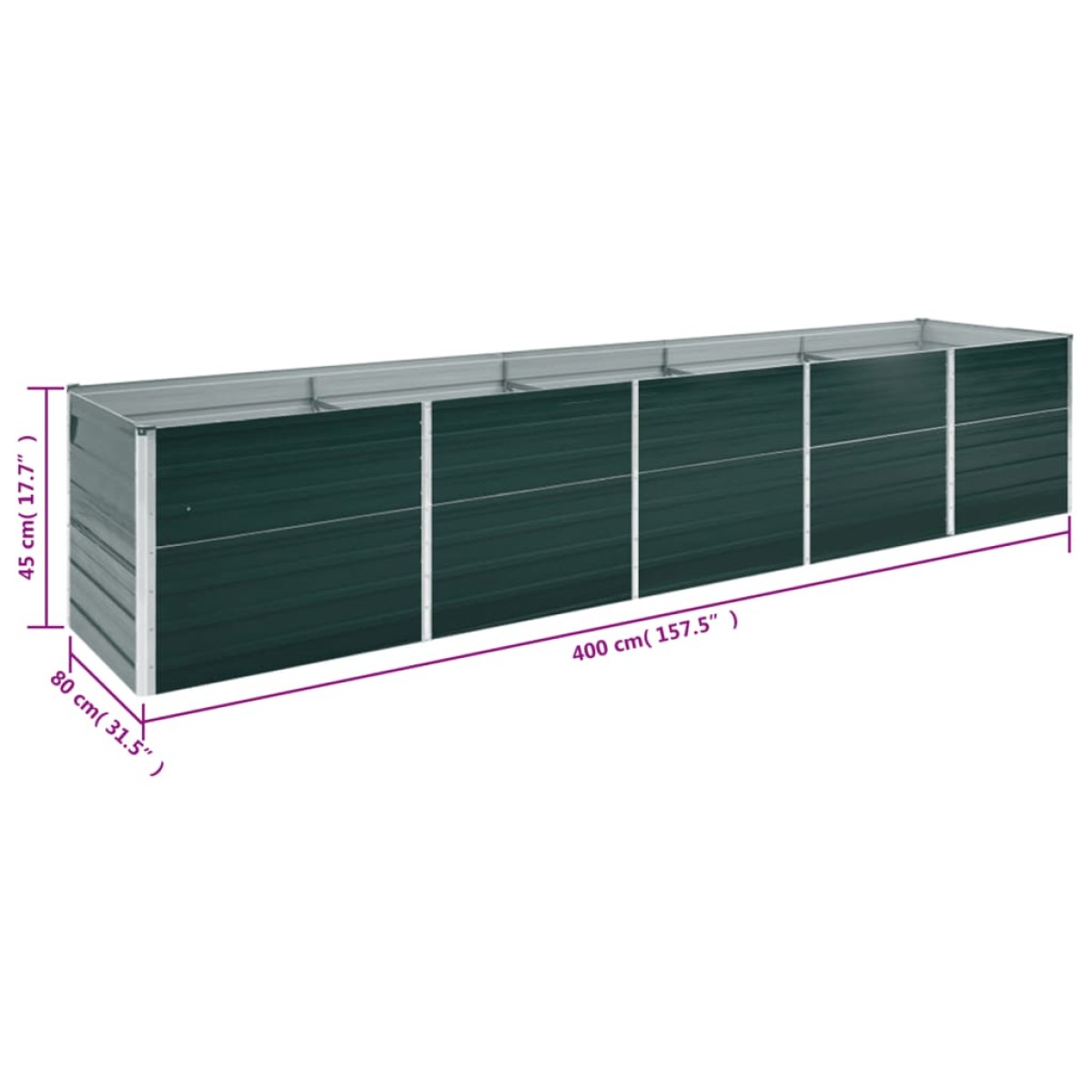 vidaXL Ζαρντινιέρα Υπερυψωμένη Πράσινη 400x80x45 εκ. Γαλβαν. Χάλυβας