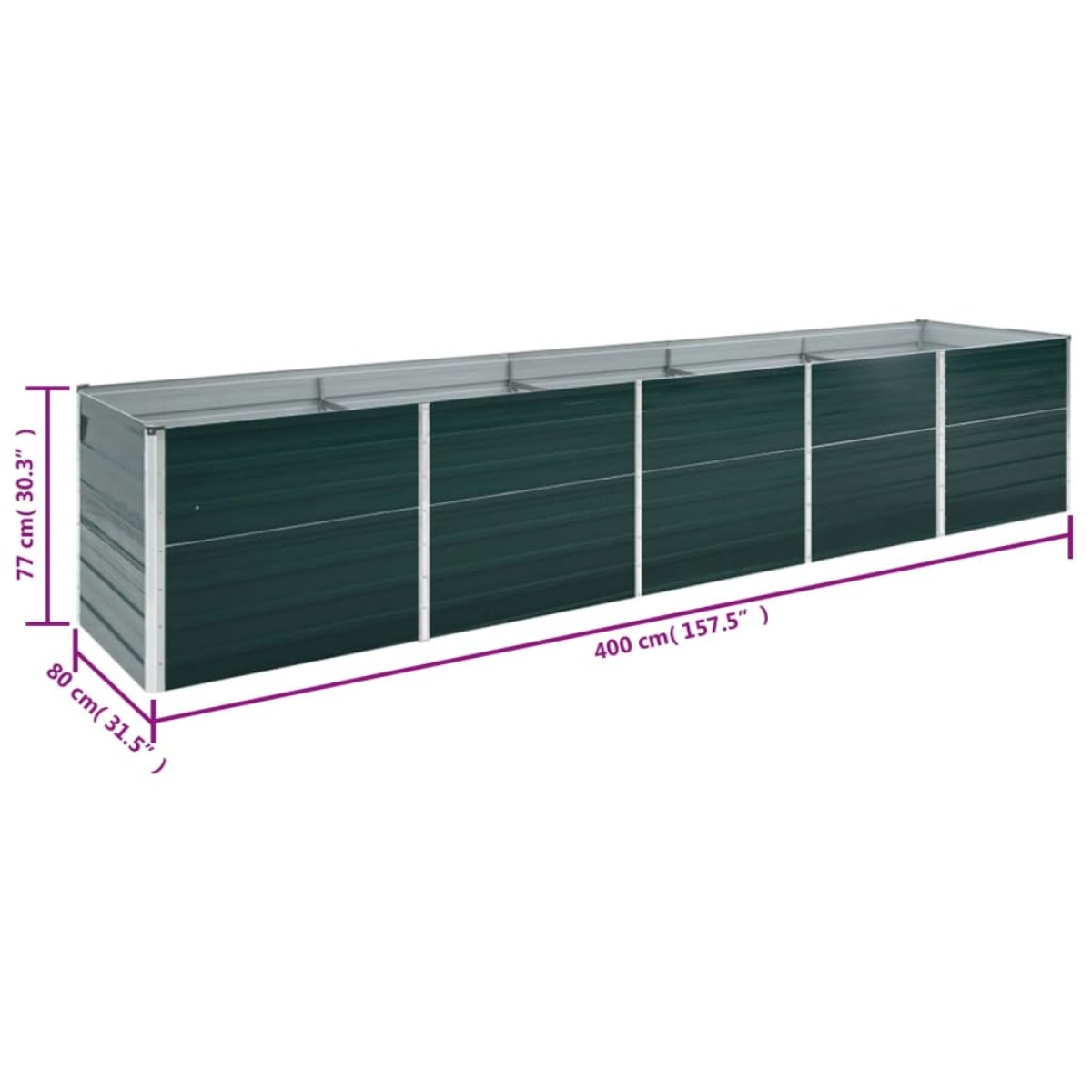 vidaXL Ζαρντινιέρα Υπερυψωμένη Πράσινη 400x80x77 εκ. Γαλβαν. Χάλυβας