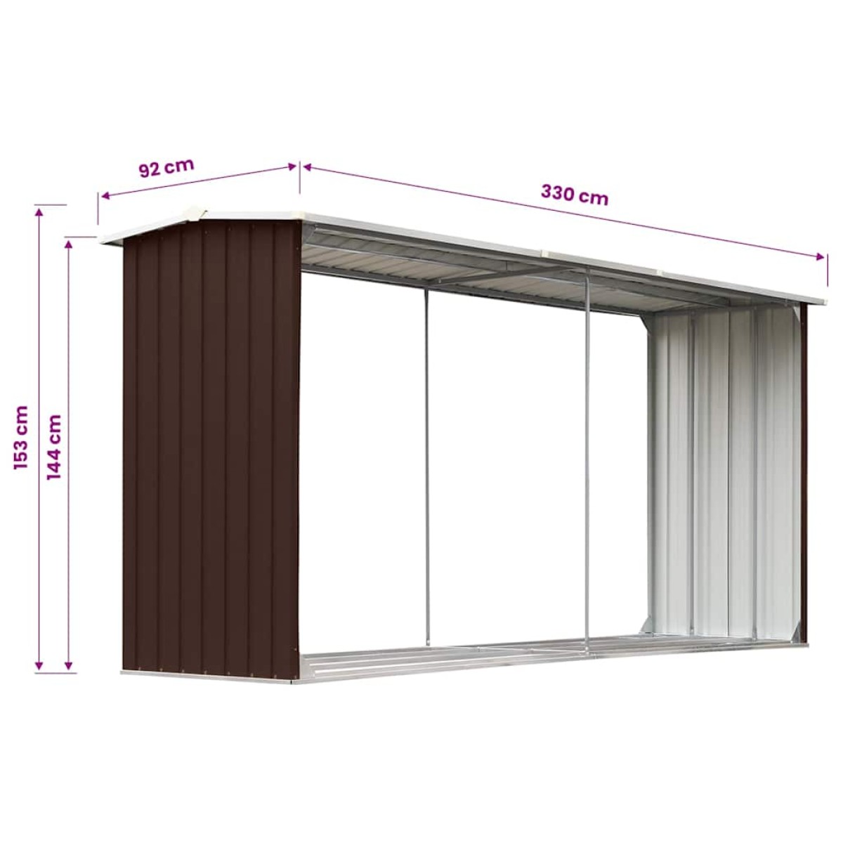 vidaXL Υπόστεγο Αποθήκευσης Ξύλων Κήπου Καφέ 330x92x153 εκ. Ατσάλι