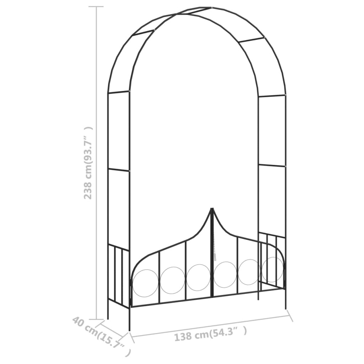 vidaXL Αψίδα Κήπου με Πόρτα Μαύρη 138 x 40 x 238 εκ. Σιδερένια