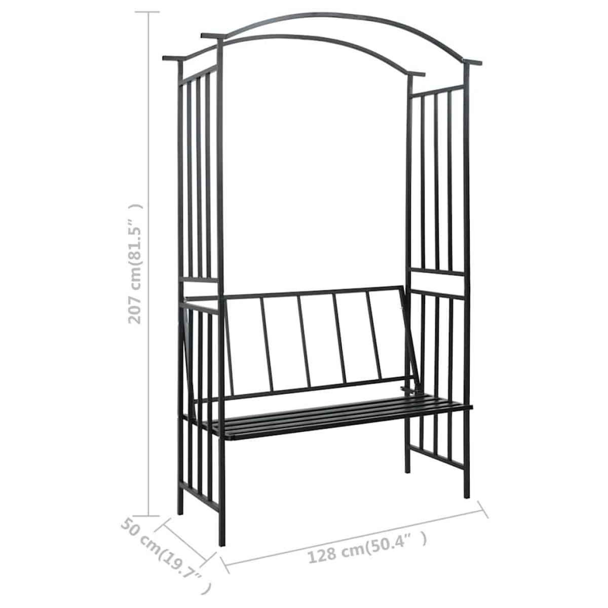 vidaXL Αψίδα Κήπου με Παγκάκι Μαύρη 128 x 50 x 207 εκ. Σιδερένια