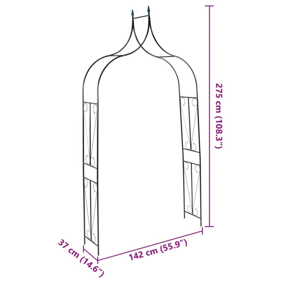 vidaXL Αψίδα Κήπου Σκούρο Πράσινο 120 x 38 x 258 εκ. Σιδερένια