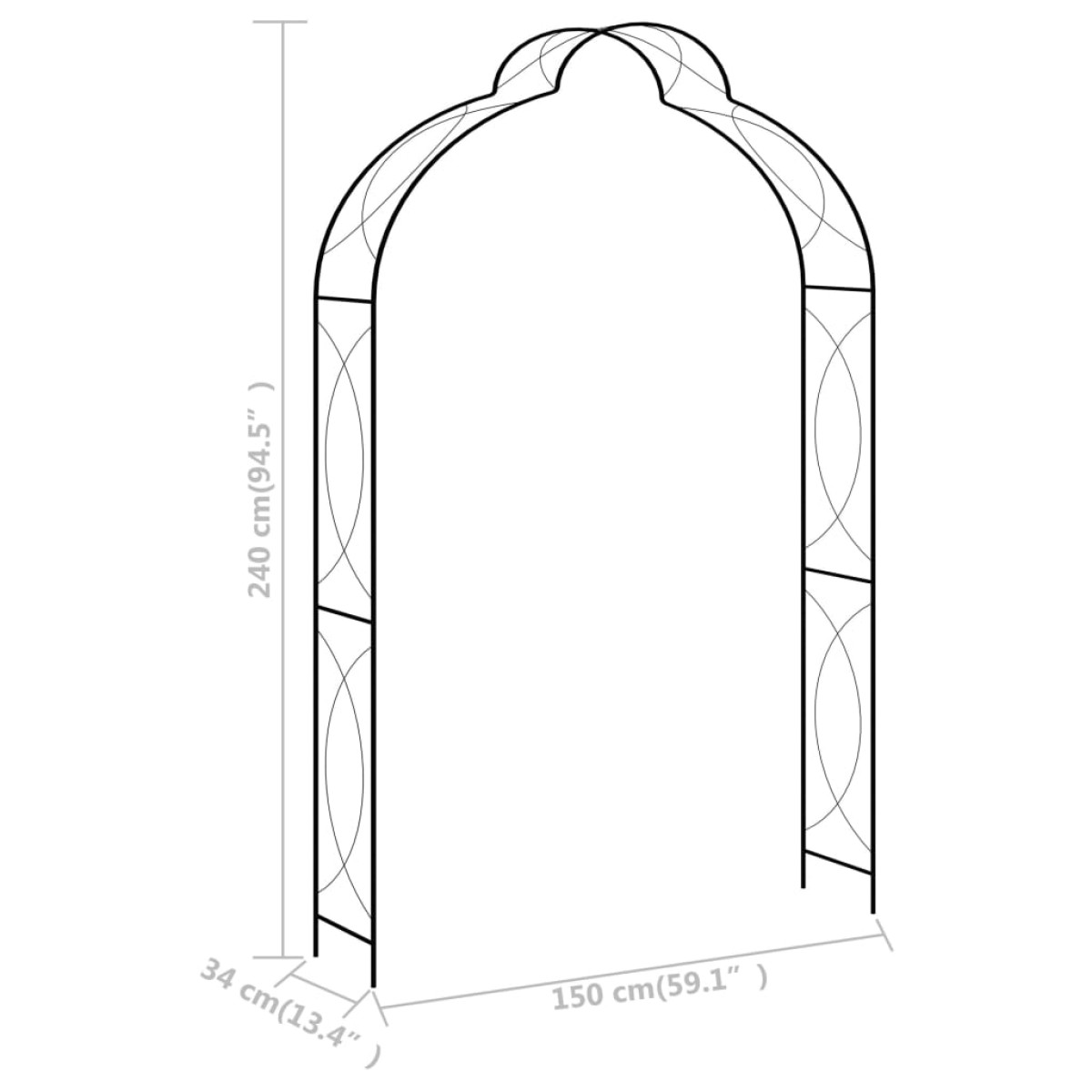 vidaXL Αψίδα Κήπου Μαύρη 150 x 34 x 240 εκ. Σιδερένια