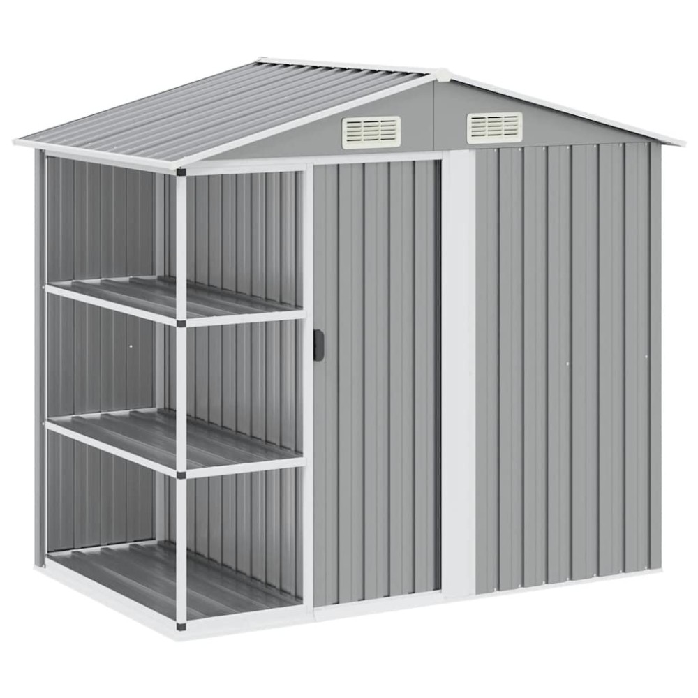 vidaXL Αποθήκη Κήπου με Ράφια Γκρι 205 x 130 x 183 εκ. Σιδερένια