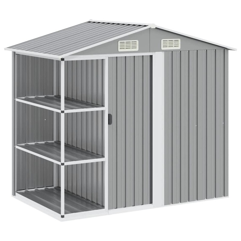 vidaXL Αποθήκη Κήπου με Ράφια Γκρι 205 x 130 x 183 εκ. Σιδερένια