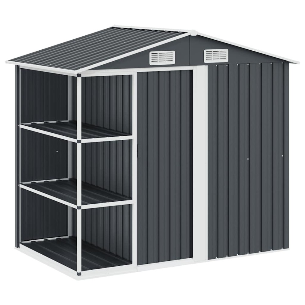 vidaXL Αποθήκη Κήπου με Ράφια Ανθρακί 205 x 130 x 183 εκ. Σιδερένια