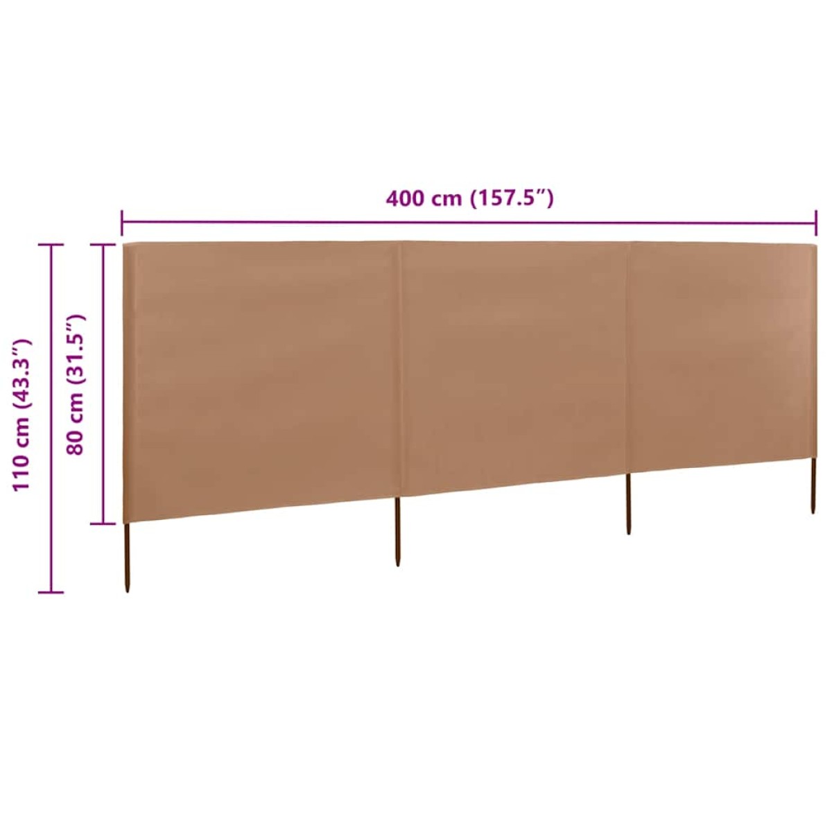 vidaXL Προστατευτικό Αέρα με 3 Πάνελ Taupe 400 x 80 εκ. Υφασμάτινο
