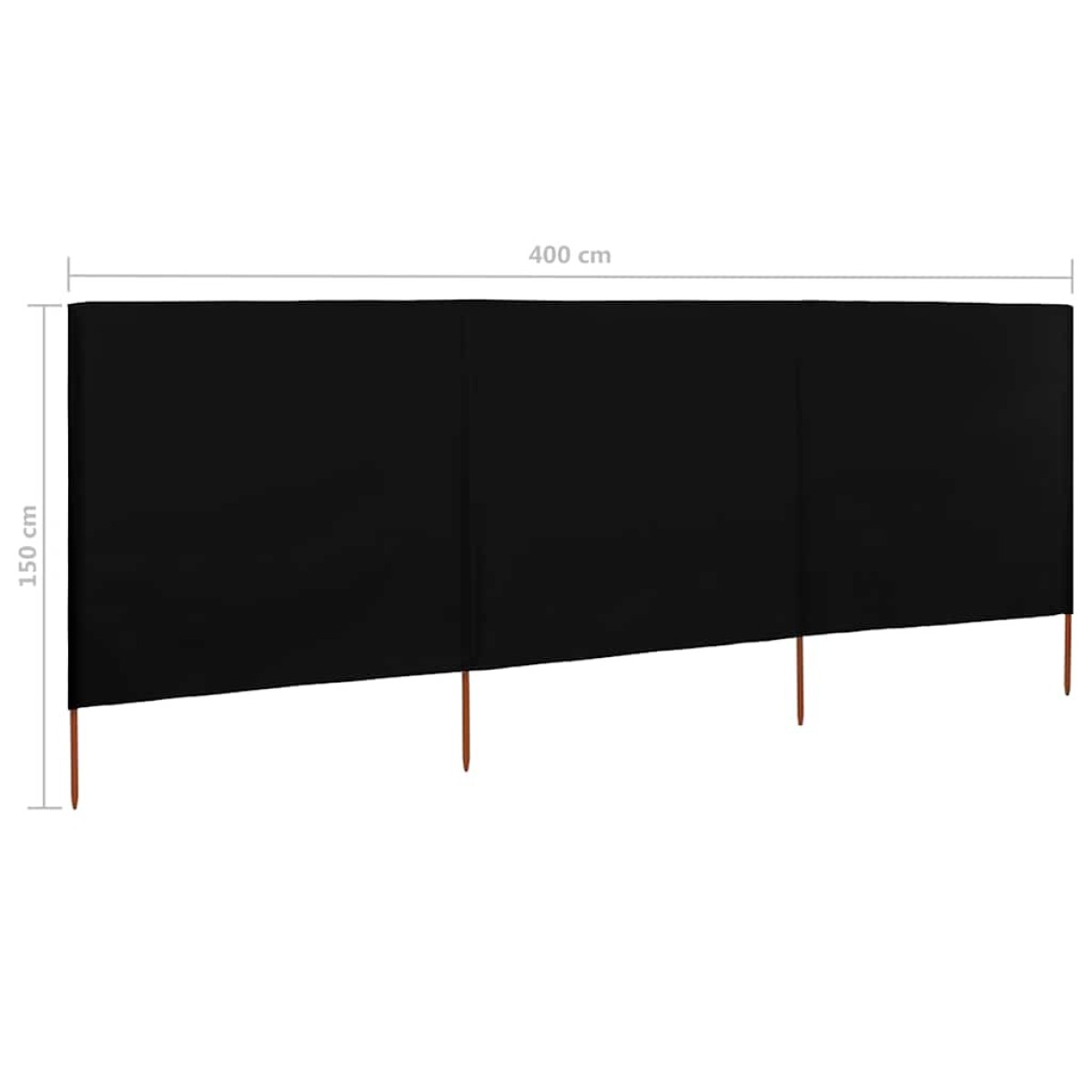 vidaXL Προστατευτικό Αέρα με 3 Πάνελ Μαύρο 400 x 120 εκ. Υφασμάτινο