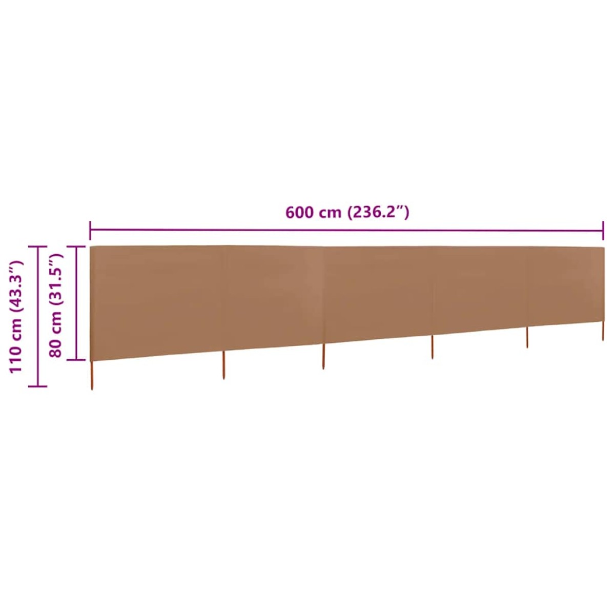 vidaXL Προστατευτικό Αέρα με 5 Πάνελ Taupe 600 x 80 εκ. Υφασμάτινο