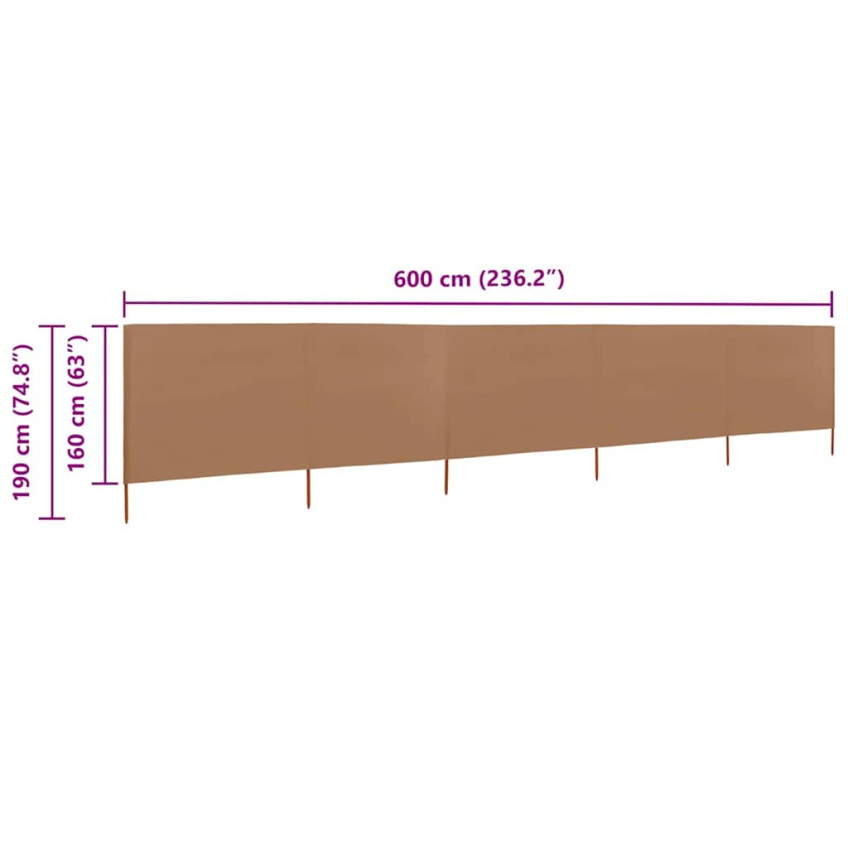vidaXL Προστατευτικό Αέρα με 5 Πάνελ Taupe 600 x 160 εκ. Υφασμάτινο