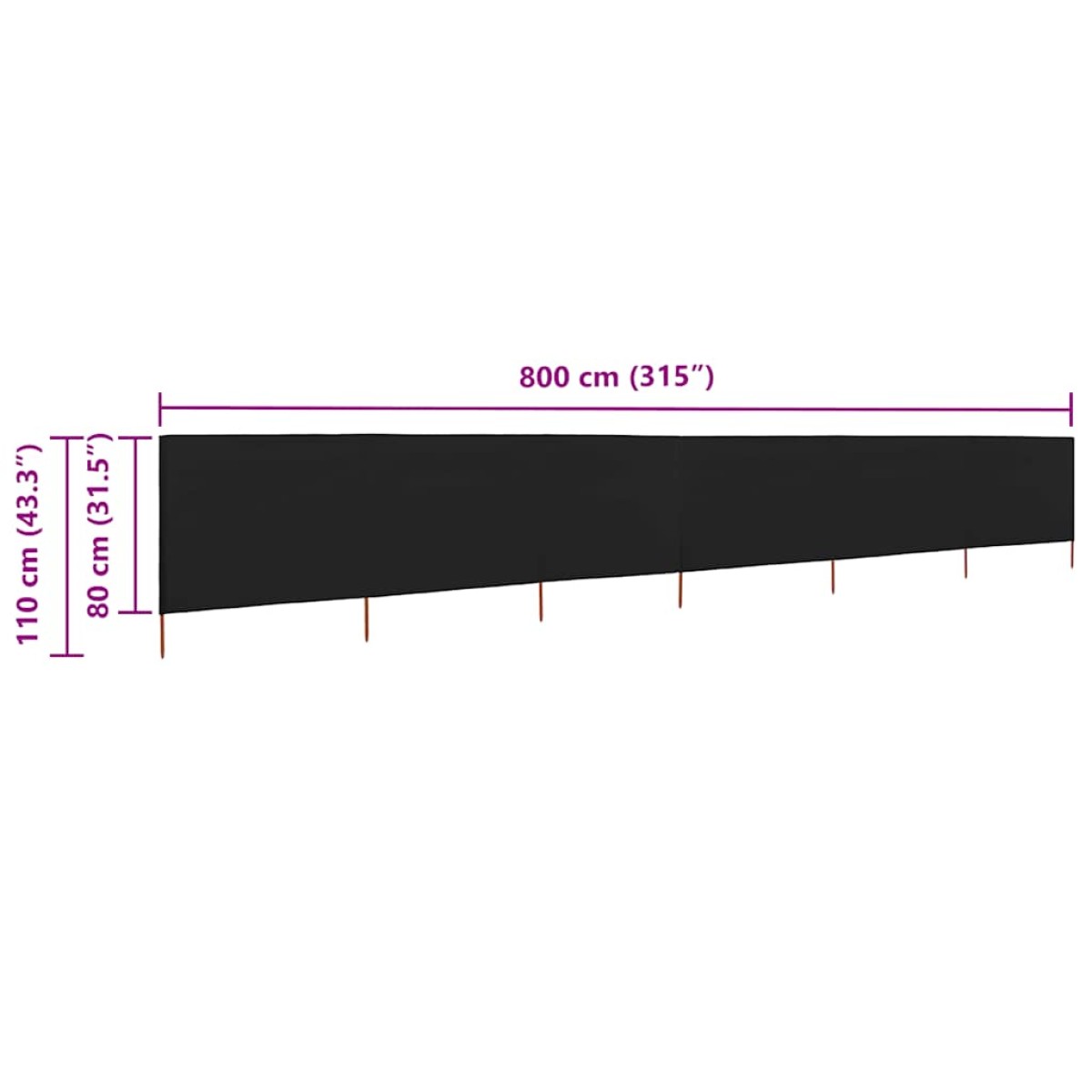 vidaXL Προστατευτικό Αέρα με 6 Πάνελ Μαύρο 800 x 80 εκ. Υφασμάτινο