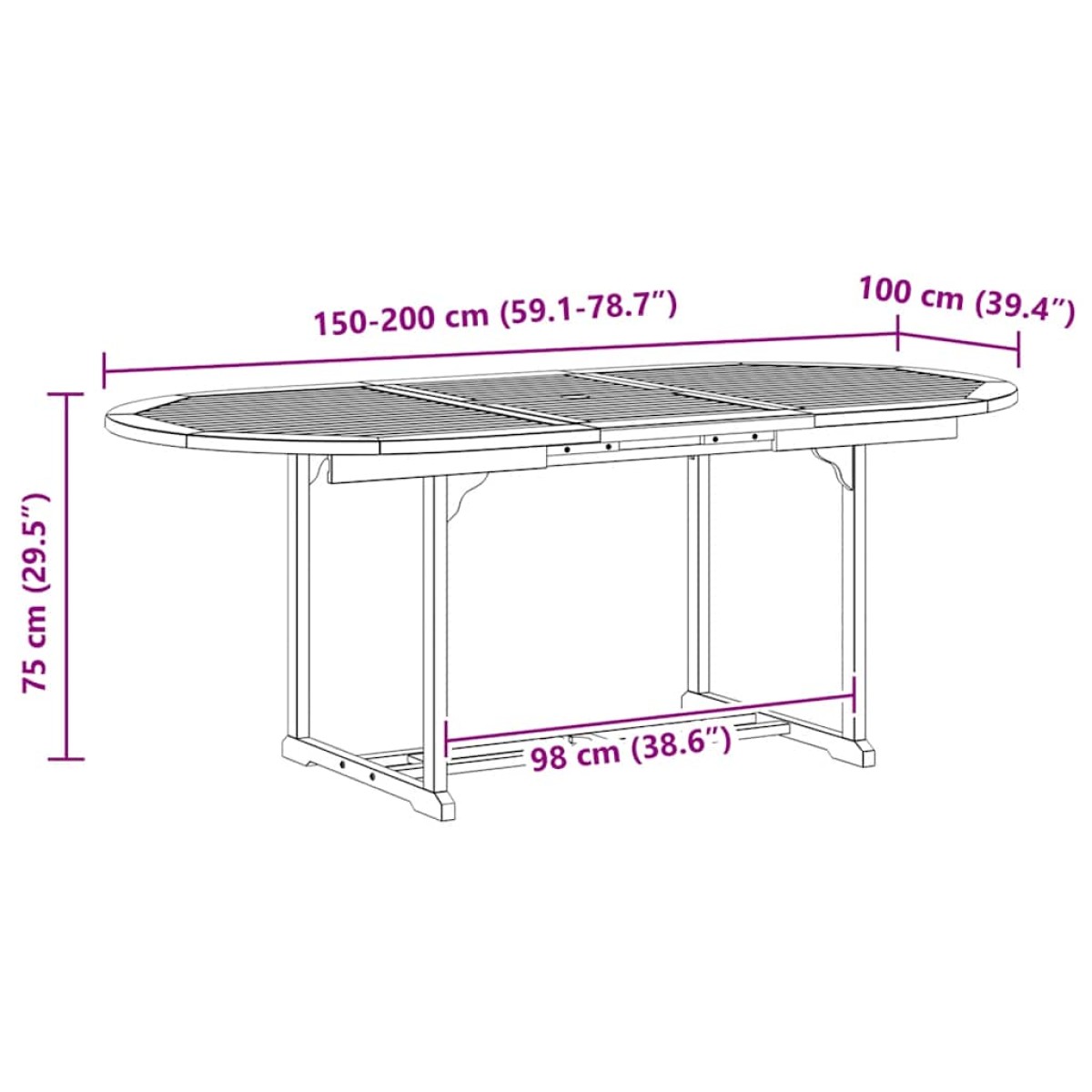 vidaXL Τραπέζι Κήπου Γκρι 200 x 100 x 75 εκ. από Μασίφ Ξύλο Ακακίας
