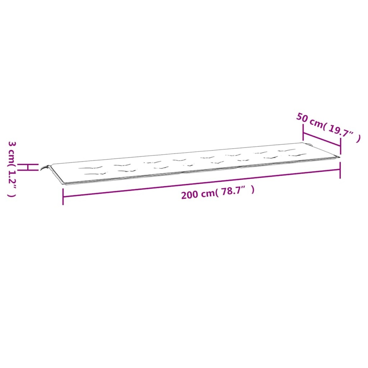 vidaXL Μαξιλάρι για Παγκάκι Κήπου Πράσινο 200 x 50 x 3 εκ.