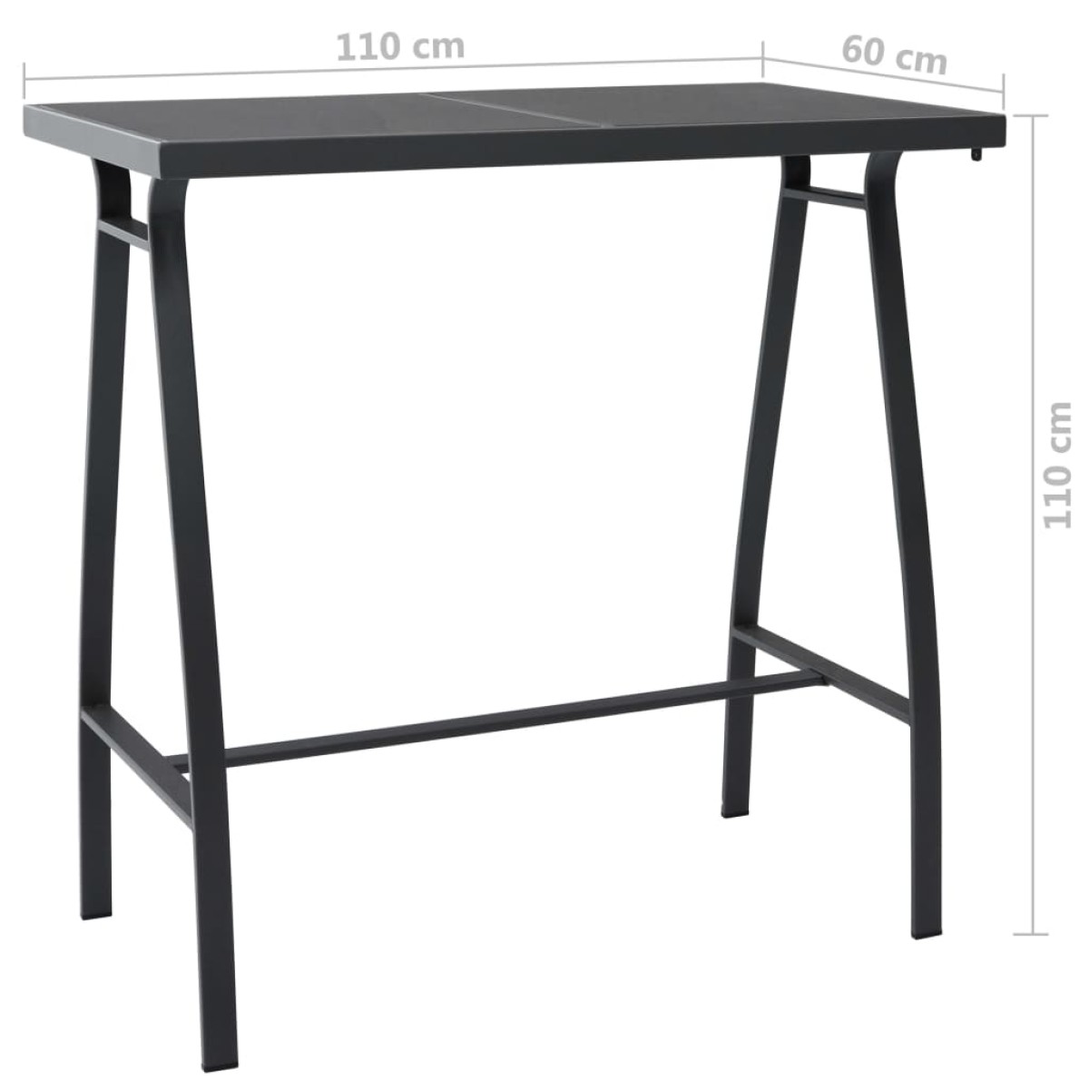 vidaXL Τραπέζι Μπαρ Κήπου Μαύρο 110 x 60 x 110 εκ. από Ψημένο Γυαλί