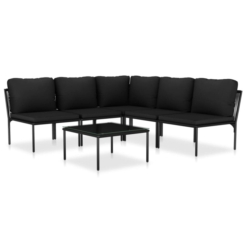 vidaXL Σαλόνι Κήπου 6 Τεμαχίων Μαύρο από PVC με Μαξιλάρια
