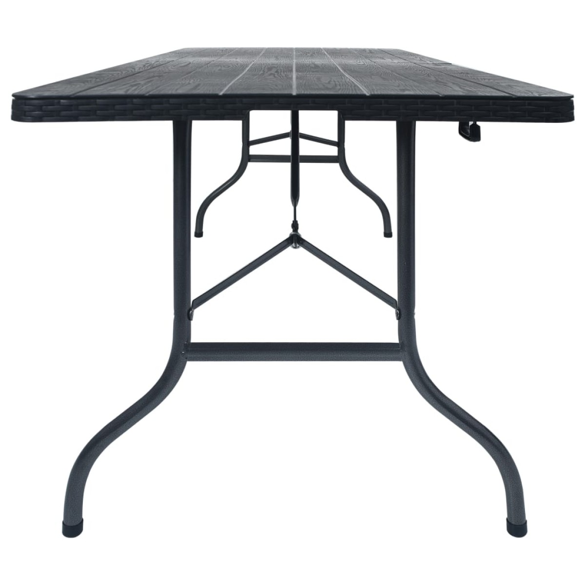 vidaXL Τραπέζι Κήπου Πτυσσόμ. Μαύρο 180x75x72 εκ. HDPE Απομίμηση Ρατάν