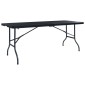vidaXL Τραπέζι Κήπου Πτυσσόμ. Μαύρο 180x75x72 εκ. HDPE Απομίμηση Ρατάν