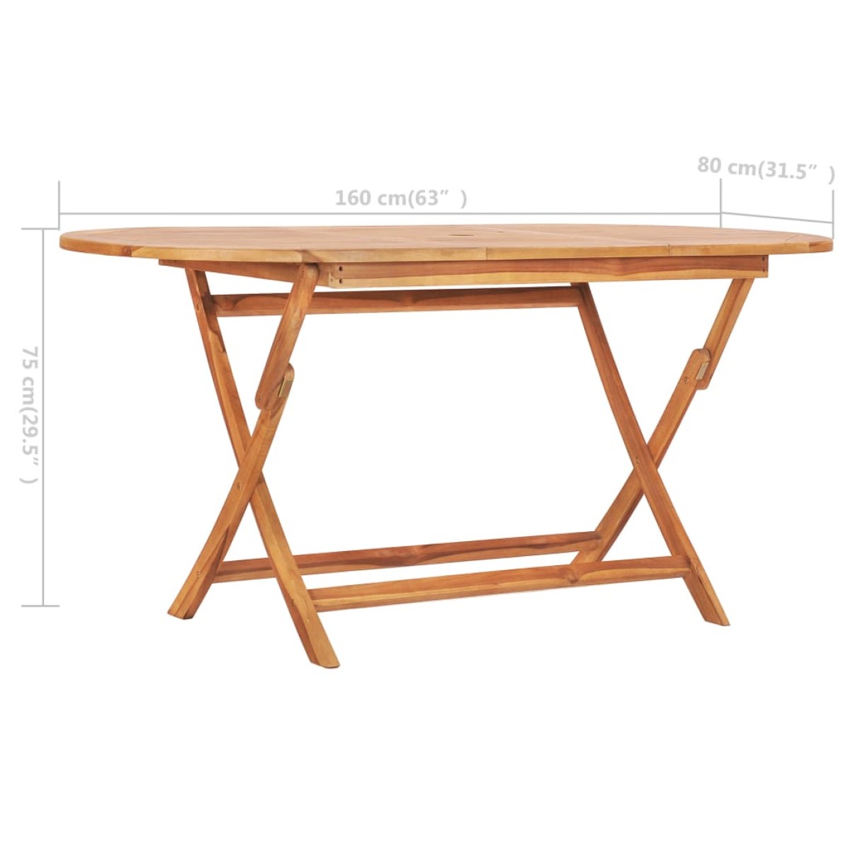 vidaXL Τραπέζι Κήπου Πτυσσόμενο 160 x 80 x 75 εκ. από Μασίφ Ξύλο Teak