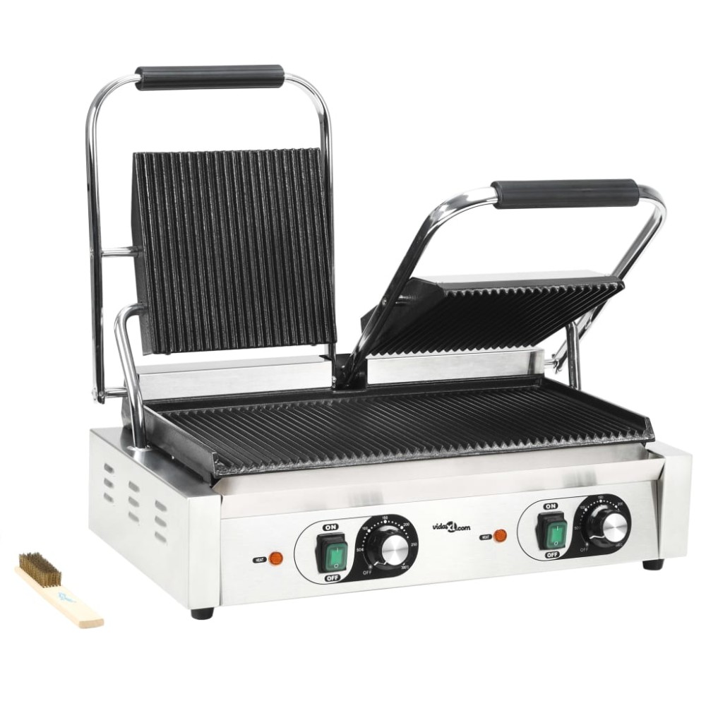 vidaXL Τοστιέρα Διπλή Ραβδωτή Panini 3600 W 57 x 30,5 x 20 εκ.