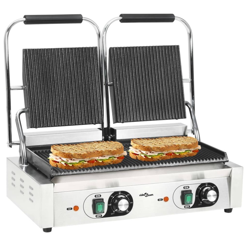 vidaXL Τοστιέρα Διπλή Ραβδωτή Panini 3600 W 57 x 30,5 x 20 εκ.