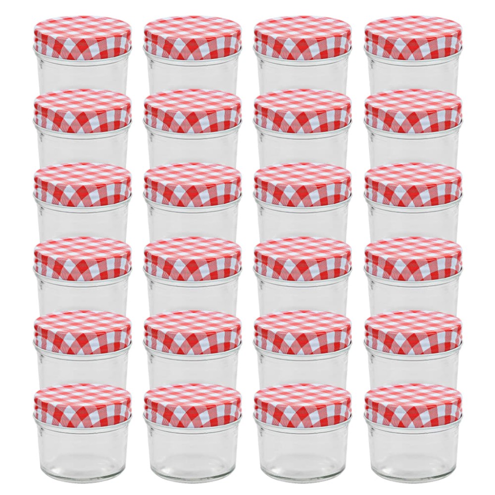 vidaXL Βάζα Μαρμελάδας 24 τεμ. 110 ml Γυάλινα με Κόκκινα/Λευκά Καπάκια