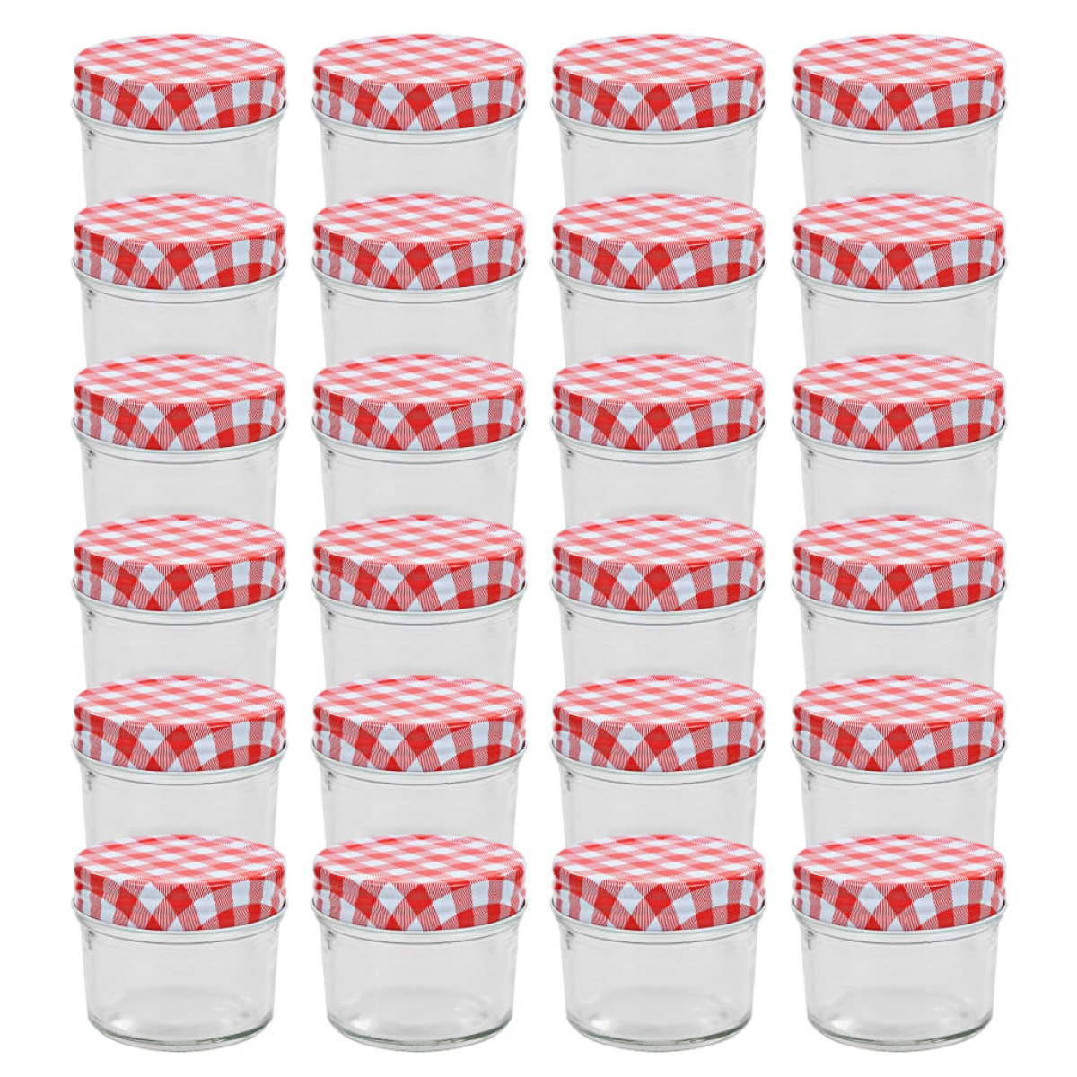 vidaXL Βάζα Μαρμελάδας 24 τεμ. 110 ml Γυάλινα με Κόκκινα/Λευκά Καπάκια