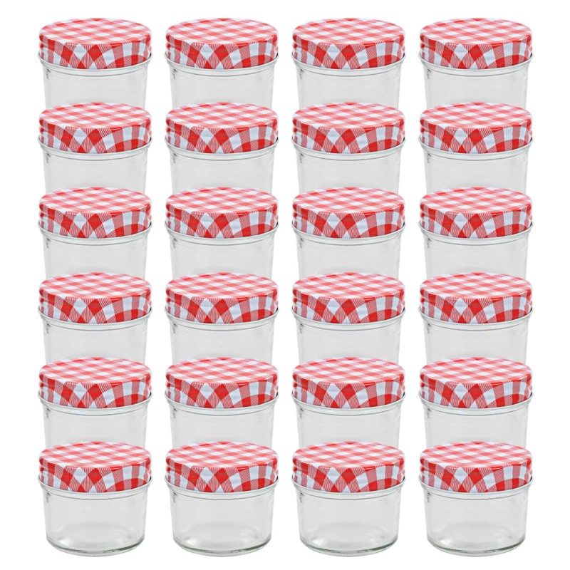 vidaXL Βάζα Μαρμελάδας 24 τεμ. 110 ml Γυάλινα με Κόκκινα/Λευκά Καπάκια