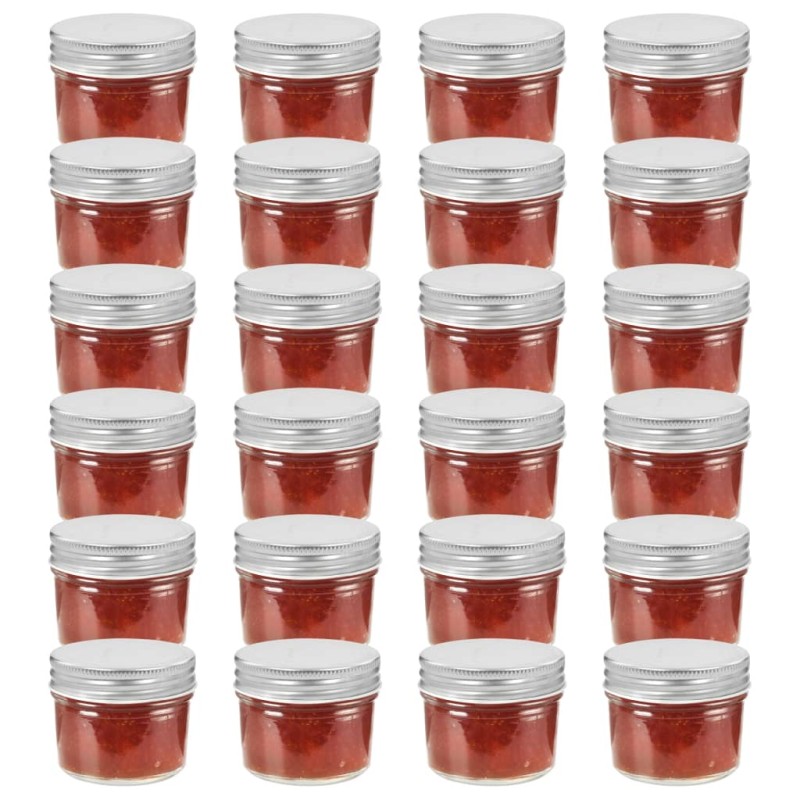 vidaXL Βάζα Μαρμελάδας 24 τεμ. 110 ml Γυάλινα με Ασημένια Καπάκια
