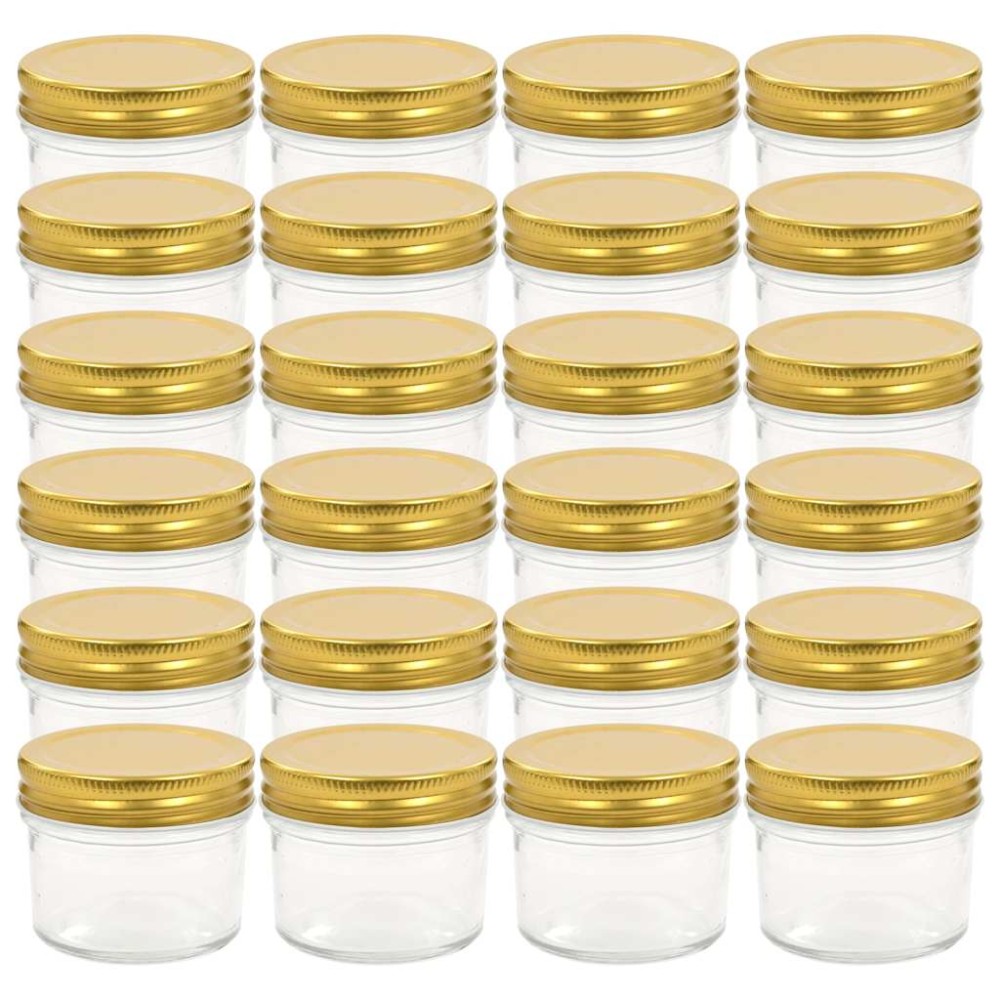vidaXL Βάζα Μαρμελάδας 24 τεμ. 110 ml Γυάλινα με Χρυσά Καπάκια
